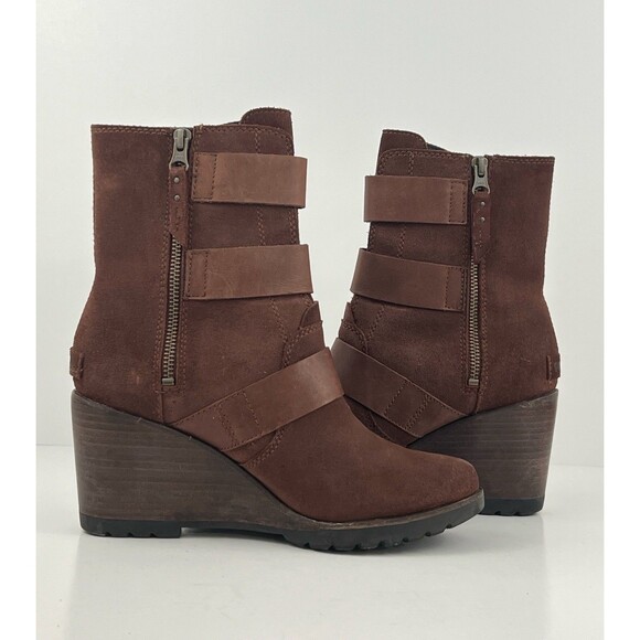 Sorel After Hours Brown Suede Wedge Booties Women’s Ankle Heel Boots Size 8.5 - Picture 6 of 11